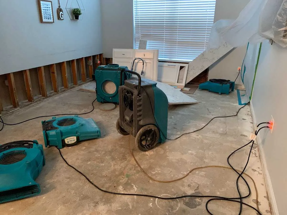 Dehumidifier in flood-cut room for Water Damage Restoration in Arlington Heights